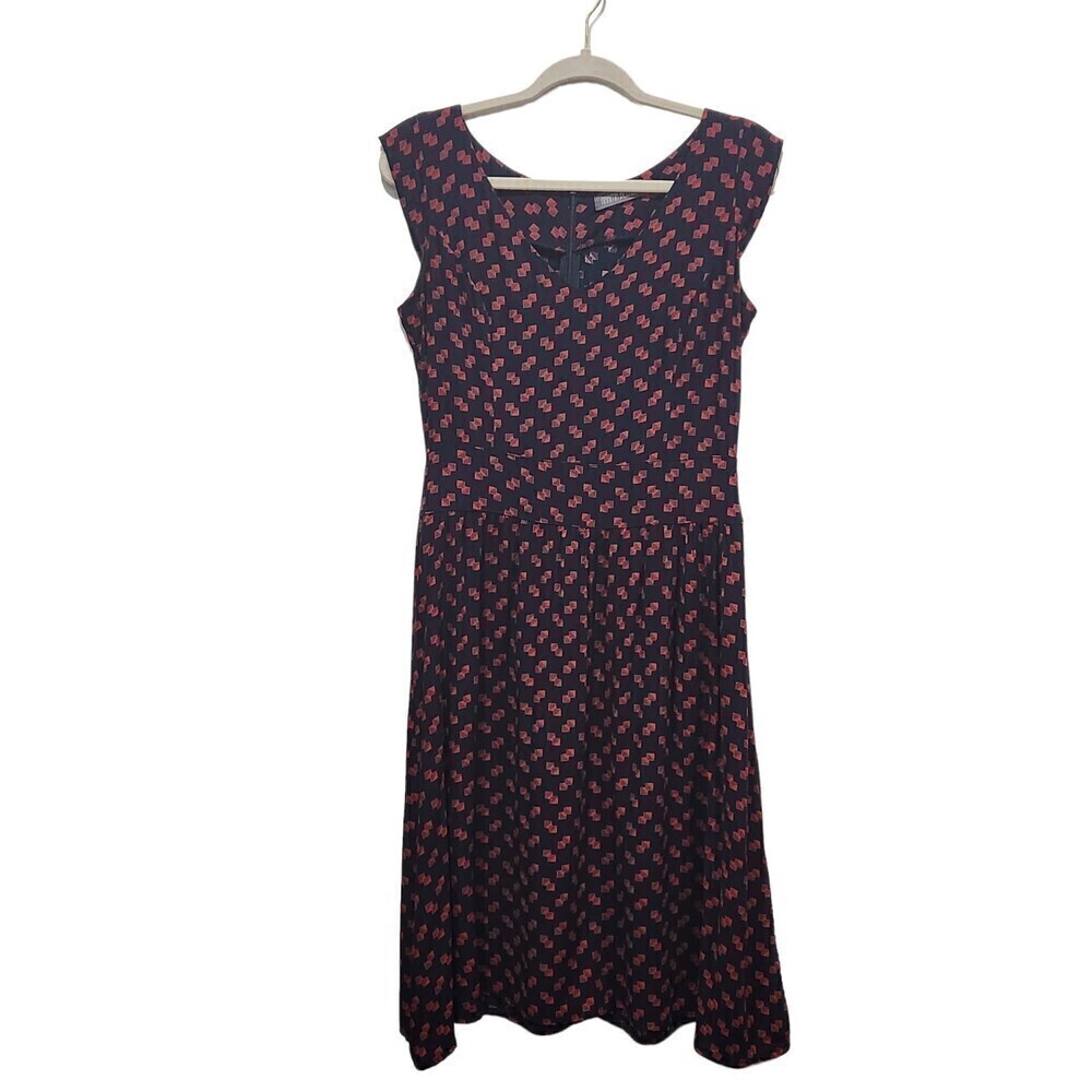 Naama BEZALEL Israeli Designer Cap Sleeve Geometric Print Pleated Dress, 36/US 6